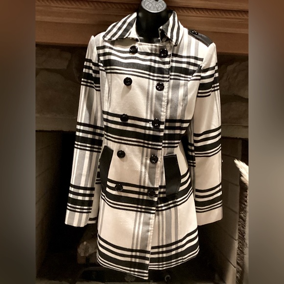 BCX BLACK & WHITE PLAID DOUBLE BREASTED PEACOAT SZ.L - Picture 3 of 16